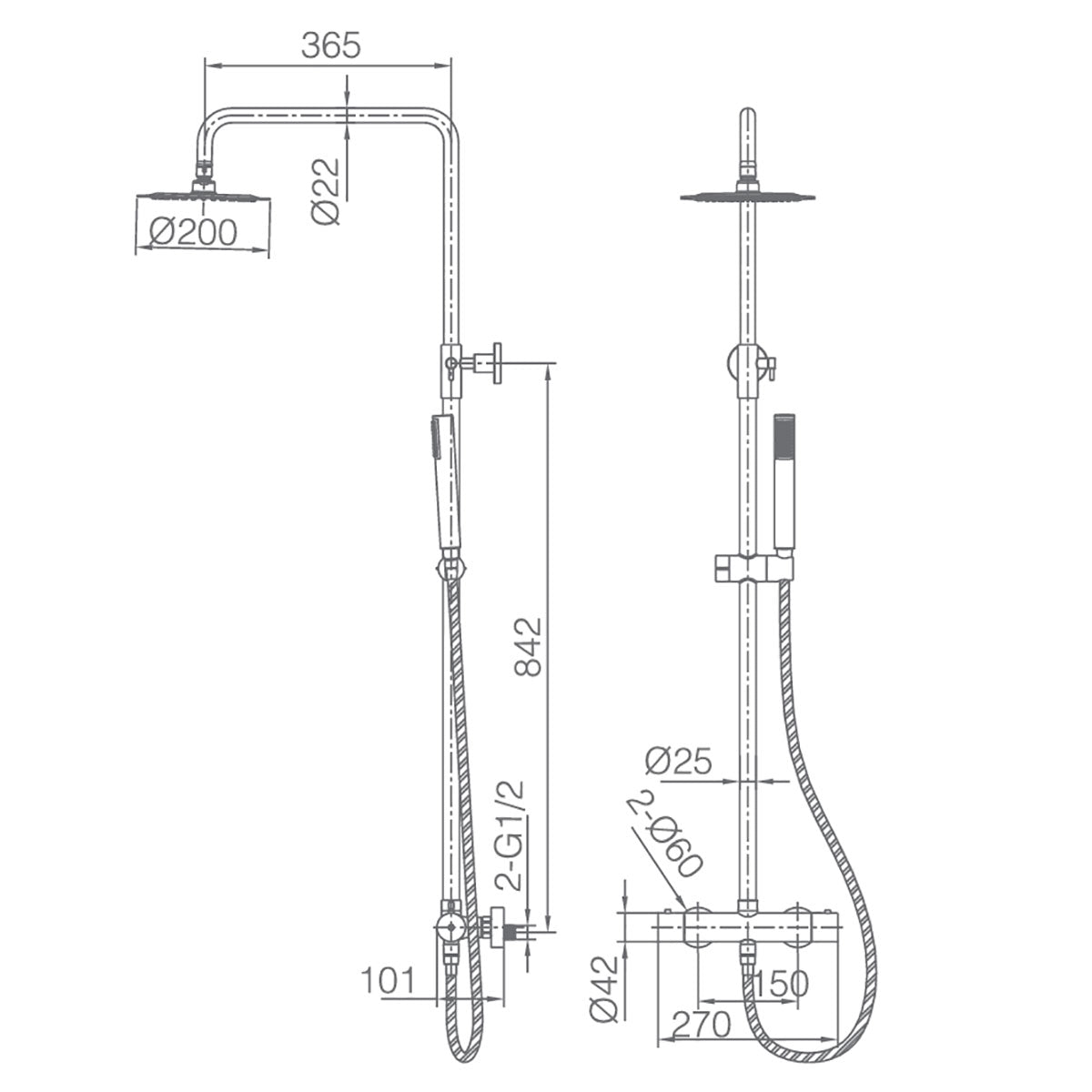 Takduschset Monza Krom Ø200 mm