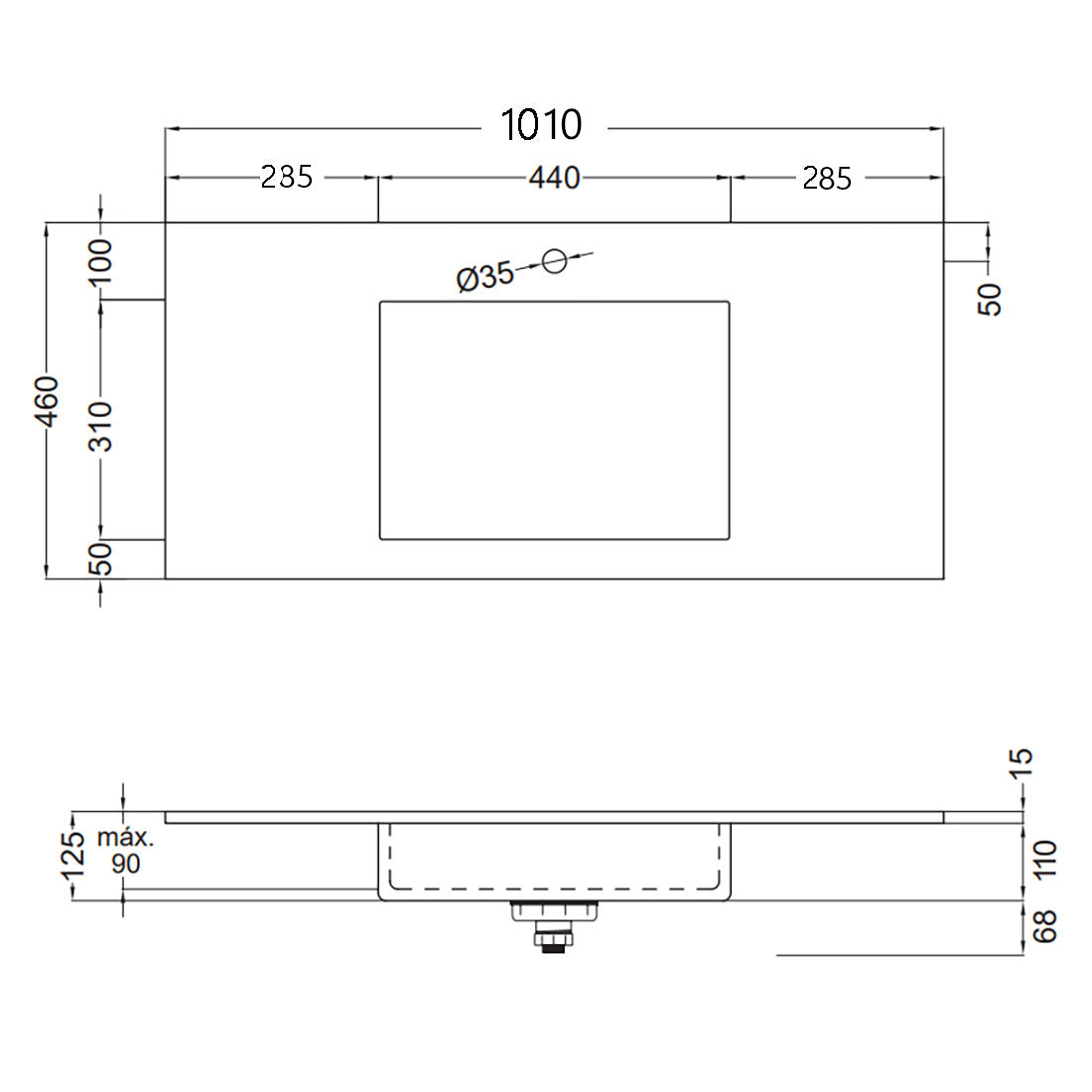 Tvättställ Solid Surface Tenfors Flow 100 cm Svart Matt