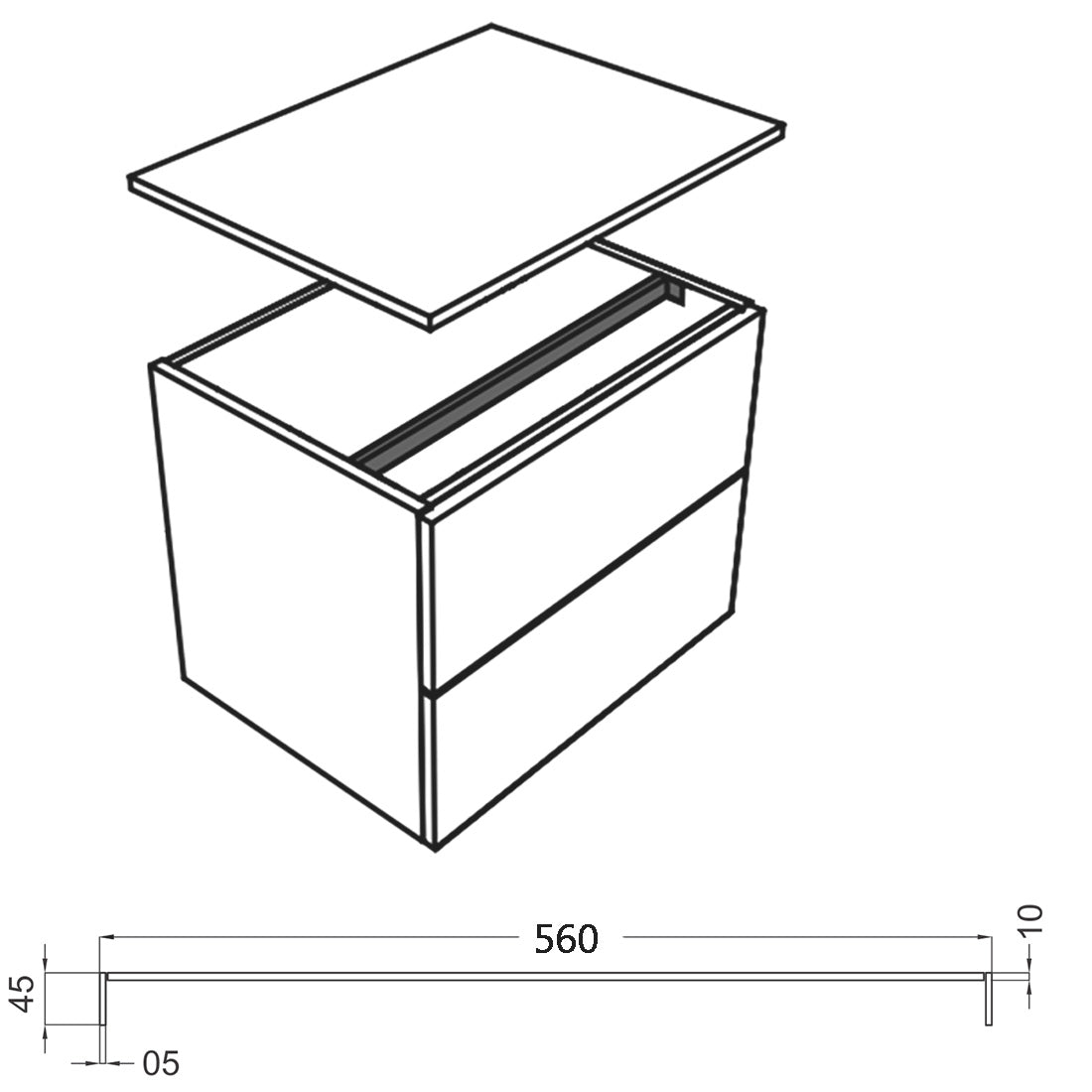 Bänkskiva Solid Surface Tenfors 60x45 cm Svart Matt